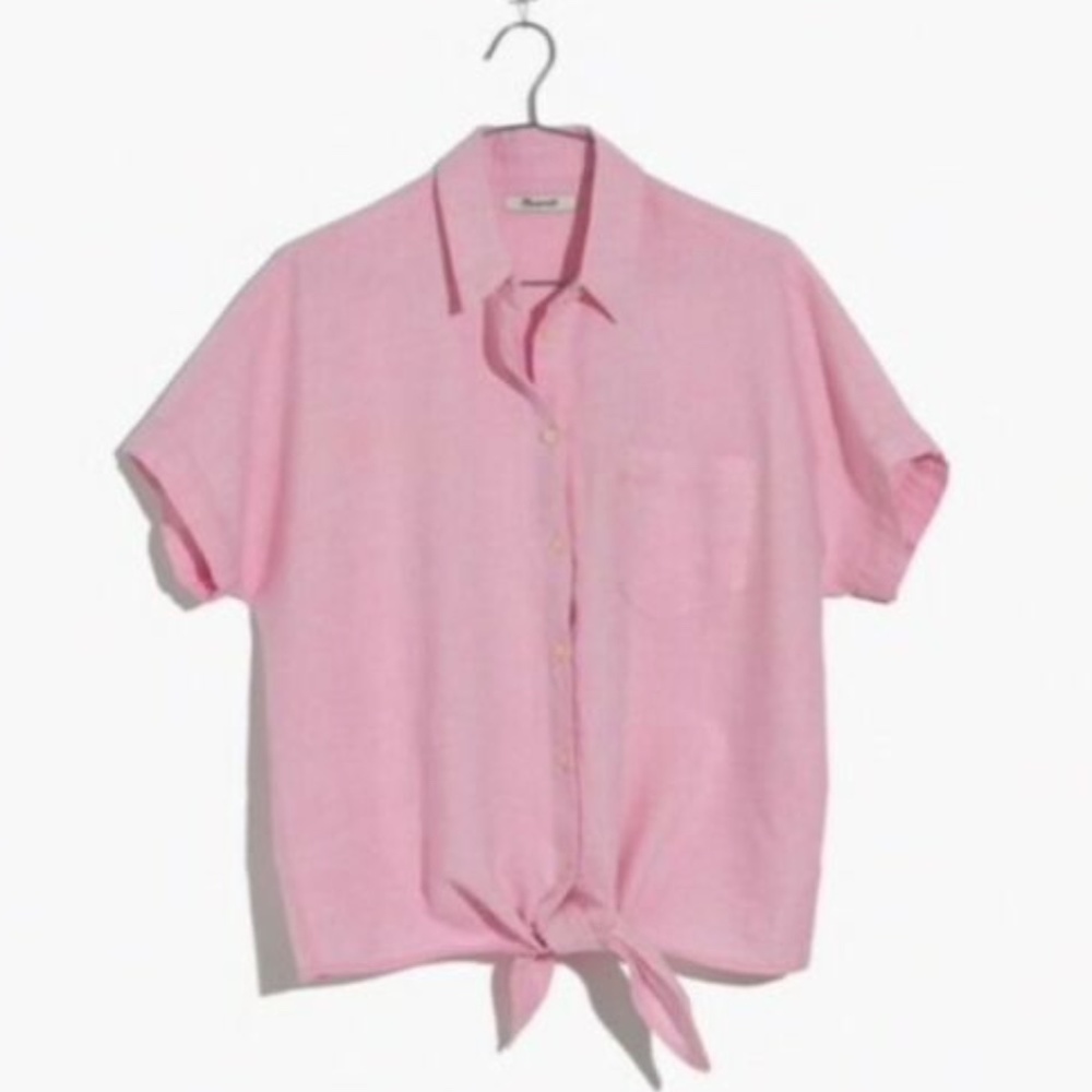 Rare Madewell Front Tie Pink Button Up Small